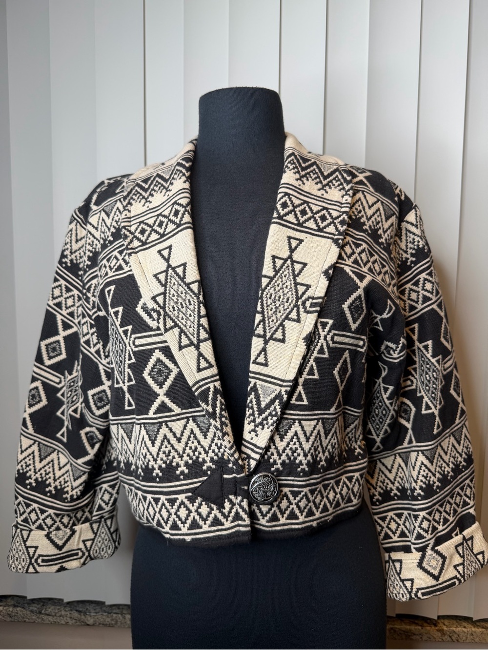 Vintage Bolero Crop Jacket Western Aztec Tapestry Southwestern Boho Size Small